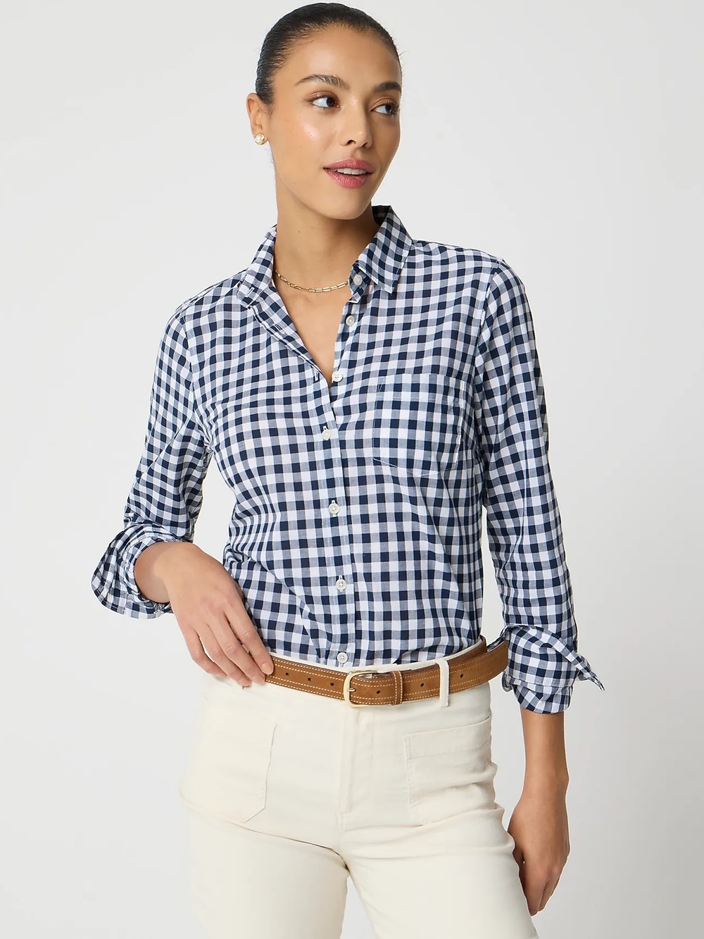 J. Crew Factory Navy gingham button-up shirt in signature fit Size M